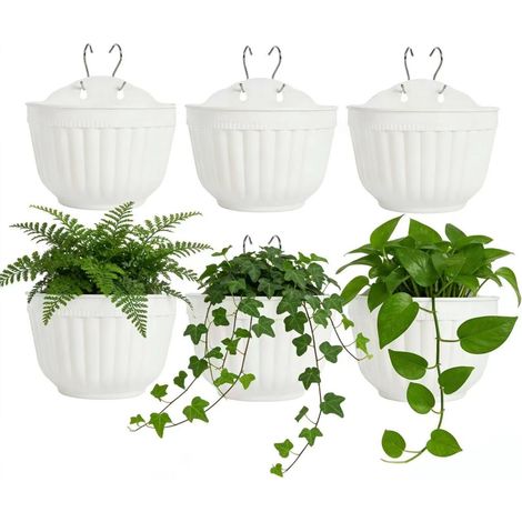 6 pcs pots de 25 cm fleurs muraux verticaux à suspendre pour jardin, salon, fenêtre, intérieur, extérieur, cuisine, herbes, balcon, balustrade, étagère, clôture, décoration de treillis Blanc (1/5)