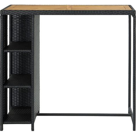 vidaXL Tavolo da Bar con Ripiani Nero 120x60x110 cm in Polyrattan