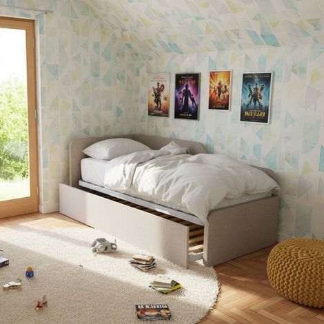 Divano letto sagomato 80x190 con letto estraibile e sollevabile - Effetto tessuto