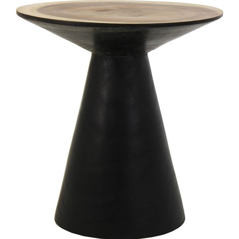 Table basse ronde vintage bois de suar clair et noir vieilli Scott (1/2)