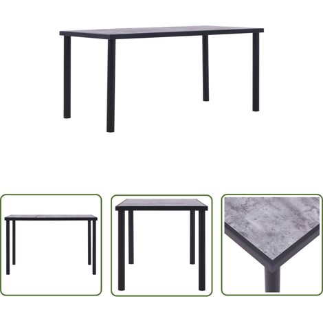 The Living Store Table à manger Noir et gris béton 160x80x75 cm MDF - Table À Manger - Table Moderne - Table Design - Table Noire - Table En Métal (1/5)