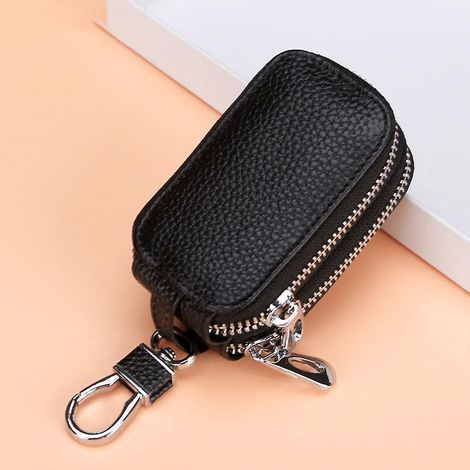 porte-cls De Voiture Sac Double Fermeture (noir)clair En Cuir Protection Cl Porte-monnaie Porte-cls Avec Fentre Transparente Pour Cl De Voiture Tl (1/5)
