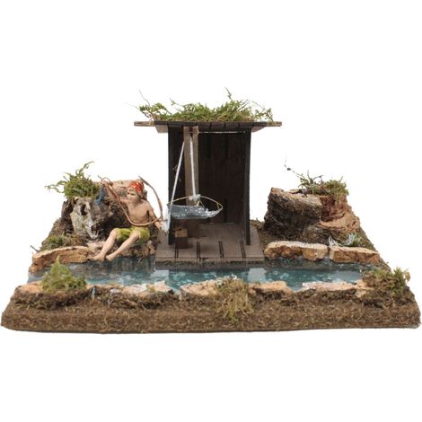 TRATTO DI FIUME CON CAPANNA DEL PESCATORE 26X18X11CM (1/5)