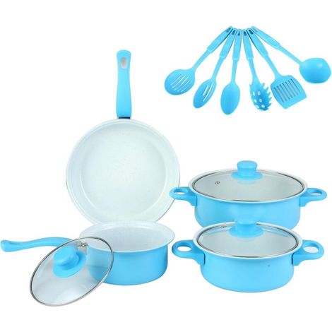Batterie De Cuisine - 13 Pièces - Casserole Poêle Faitout Pot À Lait Ustensiles - Revêtement En Pierre Médicale Antiadhésif Sans PFOA - Compatible Toutes Cuisinières - Fer (1/5)