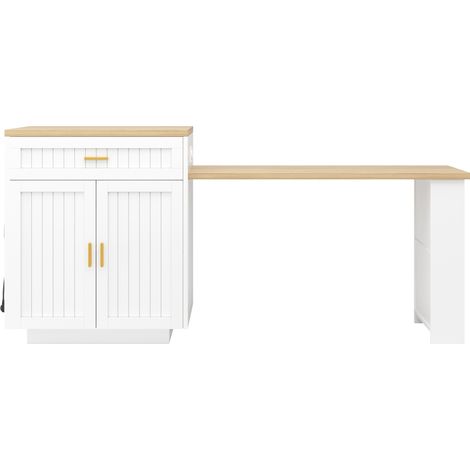 Isola cucina estensibile con presa integrata 121,5-192 cm bianca (1/5)