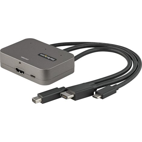 StarTech.com CDPHDMDP2HD adaptador de cable de vídeo 0,27 m HDMI + USB HDMI + Mini DisplayPort + USB Type-C Negro, Plata