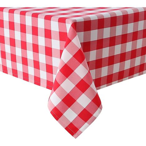 Nappe rectangulaire à damier rouge et blanc – Imperméable, anti-taches, repassage inutile, lavable en machine, idéale pour salle à manger, dimensions 137 x 274 cm. (1/5)
