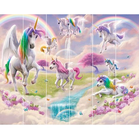 Papier peint 8 licornes et arc en ciel 305x244cm (1/3)