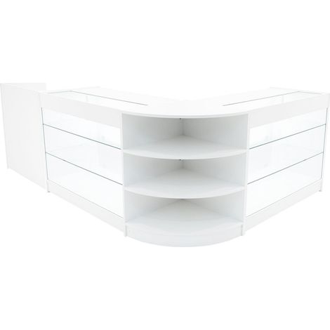 Comptoirs de Vente MDF Blanc à LED Blancs Ensemble Astro LM60 TB60 K1200 3 Unités de Rangement Étagères Internes Portes Coulissantes Verouillables Réception Bureau Vêtements Bijoux [Clés INCLUS] (1/5)