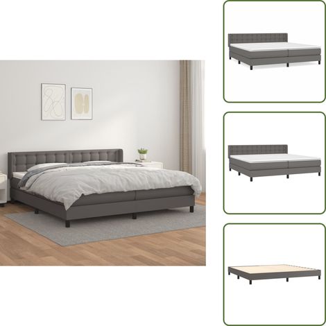 Boxspringbett mit Matratze Grau 200x200 cm Kunstleder - Boxspringbett - Doppelbett - Bettrahmen - Kunstlederbett - Graues Bett (1/5)