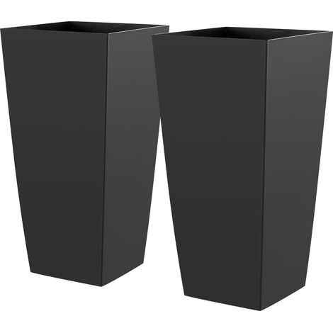 Mophorn Macetas altas para plantas de 655 mm, set de 2 unidades, ideales para interiores y exteriores, diseño cónico cuadrado con ruedas y sistema de drenaje, color negro (1/5)