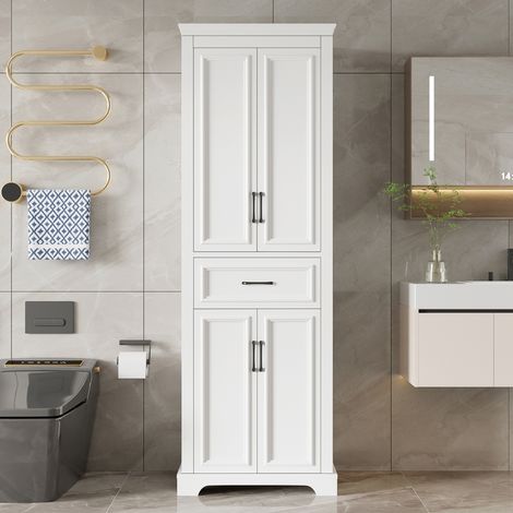 Meuble salle bain colonne 60x40x180 cm MDF blanc OKMYHOME (1/5)