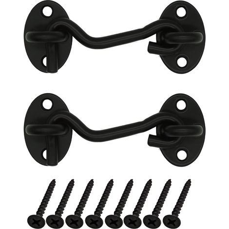 Stainless Steel Door and Window Barn Lock Latches with Mounting Screws - Black (3") 2Pcs (1/5)