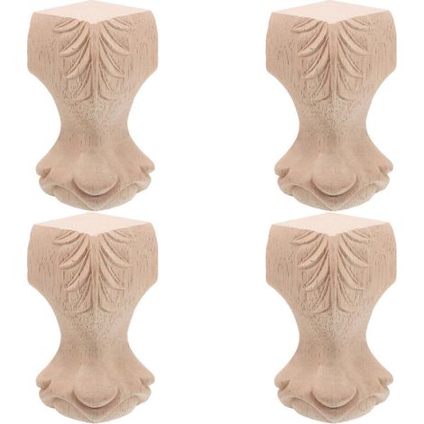 Quatre pieds de meubles en bois sculpté non peints, compatibles avec canapés, armoires, penderies, bibliothèques, coiffeuses, tables basses, lits et meubles de rangement, beige. (1/5)