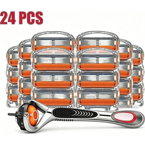 rasoir electriques hommes-5 lames de rechange pour rasoir Gillette Fusion ProGlide Power,1 manche en métal + 24 lames