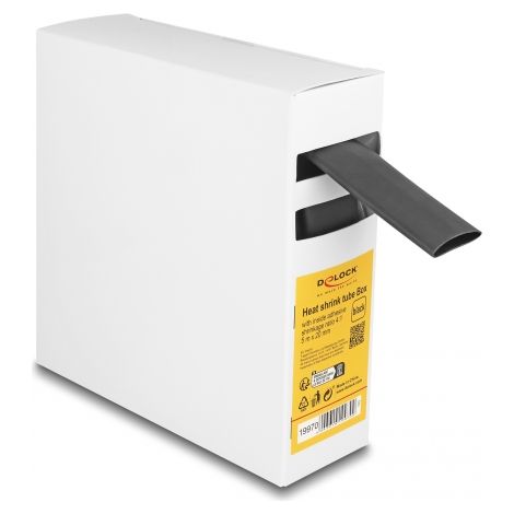 Delock Caja de tubos termorretrÃ¡ctiles, con adhesivo interior, relaciÃ³n de contracciÃ³n 4:1, 5 m x 20 mm negro