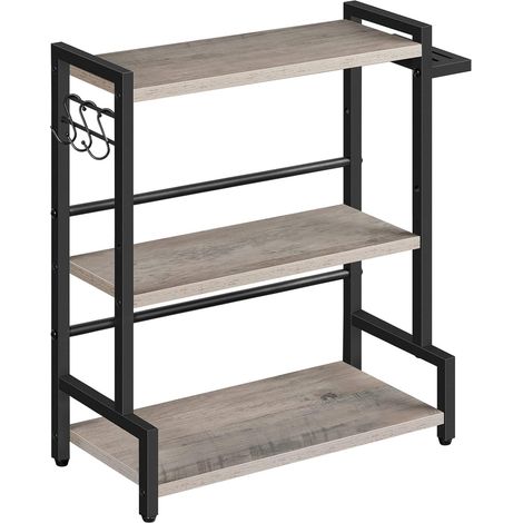 Étagère à Épices, Porte-épices avec 3 Crochets, Organisateur de Cuisine à 3 Niveaux, Range-épices avec Porte-Couteaux, Pieds Réglables, pour Salle à Manger, Grège et Noir (1/5)