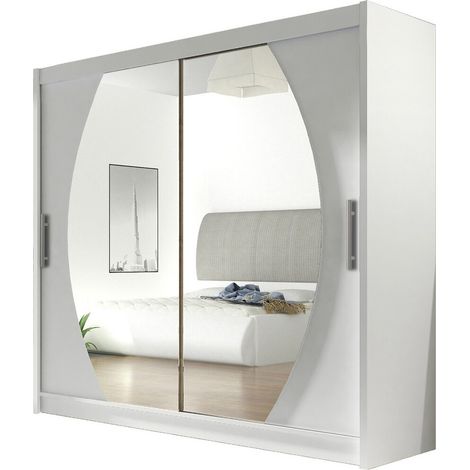 Mirjan24 – Armoire coulissante blanche 215x180x58cm – 2 portes – 5 étagères – Stratifié – Pour rangement optimisé