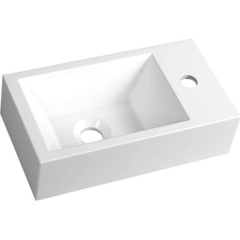 Sapho - Lavamanos Amarok 40x22 cm, 1 grifo a la derecha, mármol fundido, blanco AR500