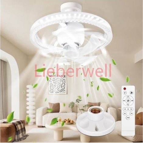 E27 Socket, LIEBERWELL Ceiling Fan with Light and Remote, 360° Rotation, 3 Speeds, Timer, Dimmable 3000K-6500K, 30x20cm (1/3)
