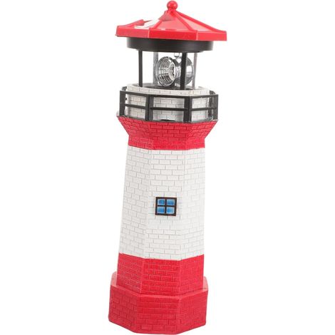 Phare à Lumière Solaire Rotatif Grand Modèle pour Jardin Décoration Extérieure Rouge Résine Métal Résistant Panneau Solaire Éclairage Paysager Décor Méditerranéen (1/5)