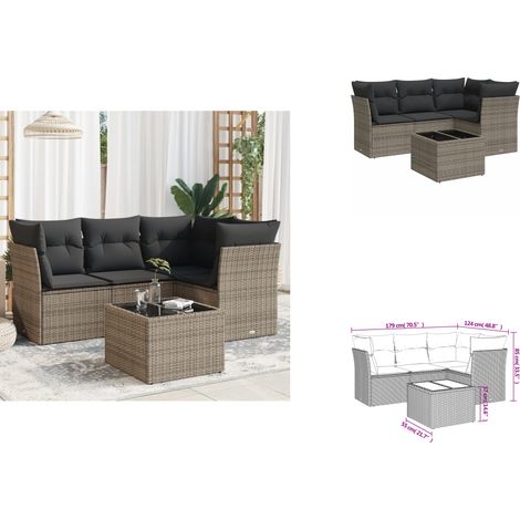 5-tlg. Garten-Sofagarnitur mit Kissen Grau Poly Rattan - Gartenmöbel Set - PE-Rattan Möbel - Outdoor Sofa - Esstisch - Lounge Garnitur (1/3)