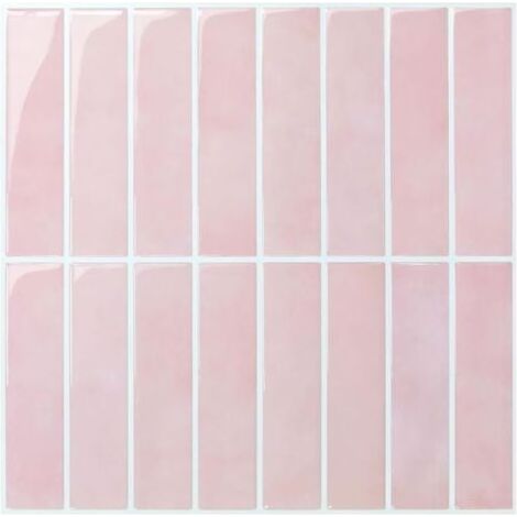 Lot de 12 (30,5 x 30,5 cm) de papier peint adhésif 3D imperméable pour cuisine et salle de bain, motif carreaux en PVC rose (1/4)