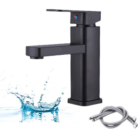 Robinet Lavabo Noir Carre Chaud/Froid Cartouche Ceramique Evier (1/5)