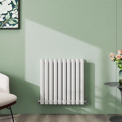 AICA 600x590mm White Horizontal Designer Radiator Double Oval Column Heating UK