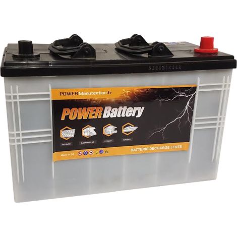 Power Battery – Batterie décharge lente 12V 120Ah – Plomb Calcium – Sans entretien – Pour applications marines et énergies renouvelables