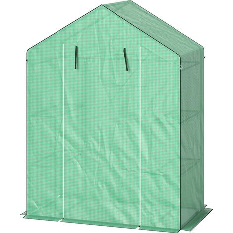 Gewächshaus mit Rolltür, Fenster, Regale, winterfest Foliengewächshaus aus Stahl, Treibhaus für Balkon, Garten, Tomatenhaus 143 x 74 x 190 cm, Tomatengewächshaus für Tomaten, Gemüse, Grün Aosom