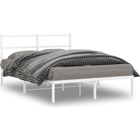 Bettgestell mit Kopfteil Metall Weiß 135x190 cm