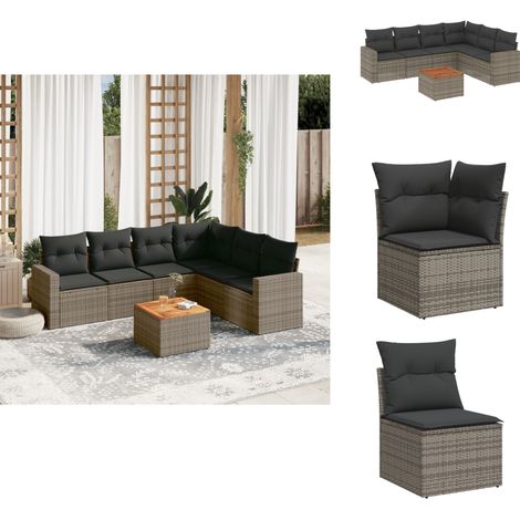 Salon de jardin avec coussins 7 pcs gris résine tressée - Salon De Jardin - Mobilier Extérieur - Set Salon De Jardin - Résine Tressée - Rotin Synthétique (1/5)