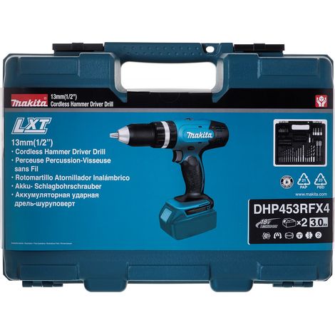 Makita DHP453RFX4 Taladro Percutor Batería 18V LXT 42Nm 2x3.0Ah 74 Accesorios (1/5)