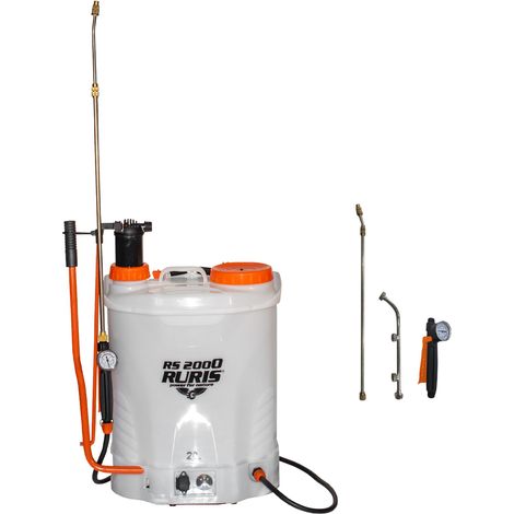 Pulvérisateur électrique et manuel 20L – Batterie 12V 8Ah – Pression 5,5 bar – Débit 3,1 L/min – Lance télescopique en métal – Ruris