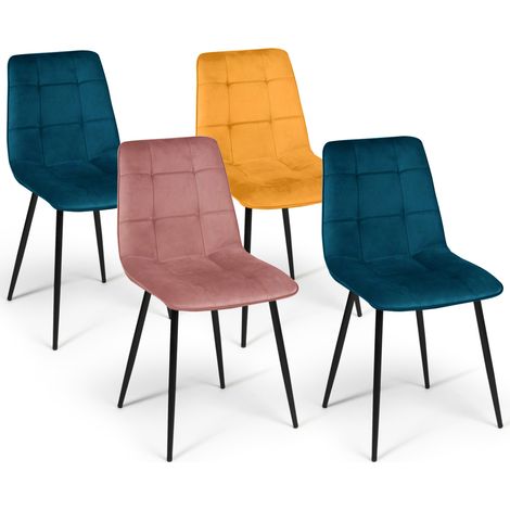 Lote de 4 sillas MILA en mezcla de terciopelo color azul x2, amarillo ocre, rosa (1/5)