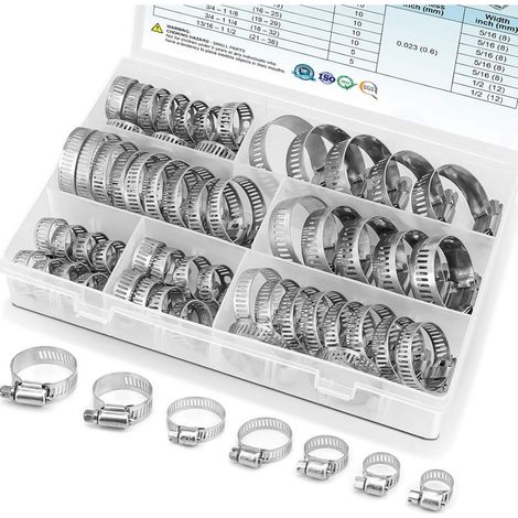Fascette stringitubo in acciaio inox 304 – Confezione da 60 – Diametro regolabile da 6 a 38 mm – Meccanismo a vite per tenuta a pressione (1/5)