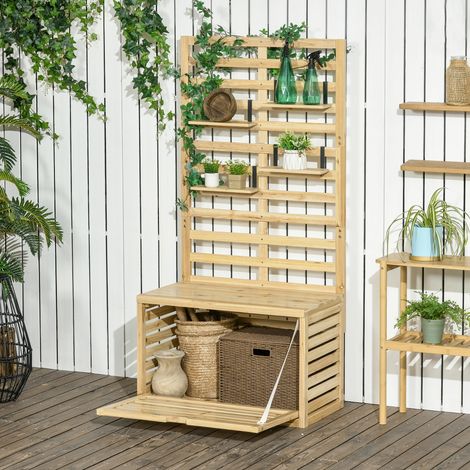 Banquette de Jardin avec Treillis et 4 Étagères en Bois avec Fermeture Magnétique, 80x45x160 cm (1/5)