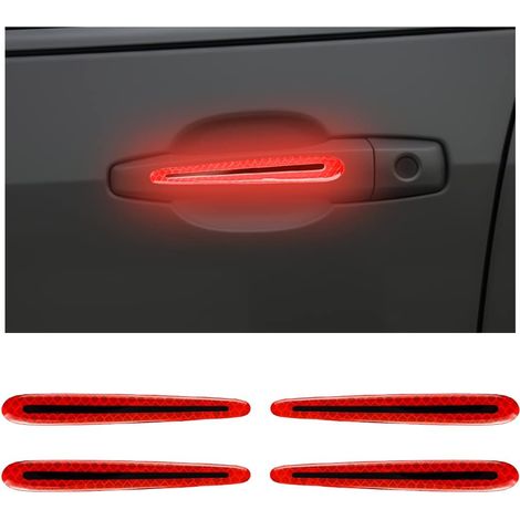 CCYKXA 4PCS Autocollants Réfléchissants Protection de Poignée de Porte de Voiture, Bandes Anti-Rayures 3D pour Poignées de Porte de Voiture, Autocollants D'avertissement pour Poignée(Rouge)