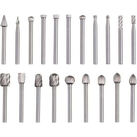 BUNTHAUS PA Ce coffret de 20 limes rotatives en acier rapide au tungstène possède une tige de 3 mm de diamètre et est compatible avec les outils rotatifs Dremel. Il convient au travail du bois, à la s (1/4)