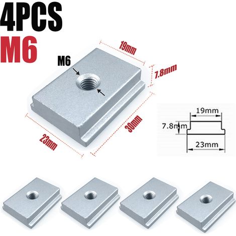 Coulisseaux pour Rainure en T Type 30 – avec Écrous M6 et M8, pour Systèmes de Guidage Modulaires (Argent, M6, lot de 4 pièces) (1/5)