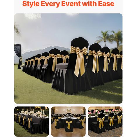 Lot 30 housses de chaises noires en polyester spandex, chemises extensibles mariage fête repas banquet chaise droite jusqu'à 51x45x95 cm (1/5)