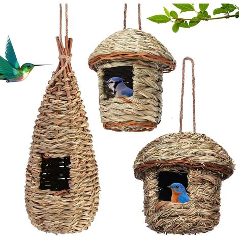 3 pcs Cabane Oiseaux, Nichoirs À Oiseaux Sauvages, Nichoir Tissé À La Main, Nichoir Oiseaux Tissé, Nid D'oiseau Sauvage Extérieur Herbe, Nichoir À Oiseaux À Suspendre, Nichoirs Tissés À La Main (1/5)