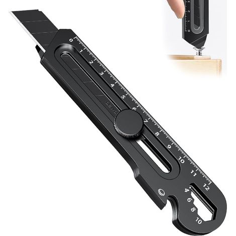 Cutter Rétractable en Acier Inoxydable, 18mm Cutter de précision et robuste, Couteau utilitaire multifonction avec Ouvre-bouteille et Tournevis, pour Bureau, Maison, Atelier (1/5)