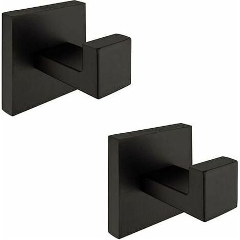 Gancho Pour Serviettes - Acier Inoxydable 304 - Finition Noir Mat - Fixation Murale - Pour Salle De Bain Et Cuisine - Lot De 2 (1/5)