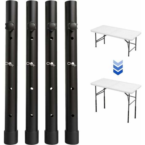 Set di 4 rialzi per gambe di tavolo pieghevoli, adatti a gambe curve e dritte. Rialzi regolabili per gambe di tavolo pieghevoli, per un'altezza fino a 44 cm.