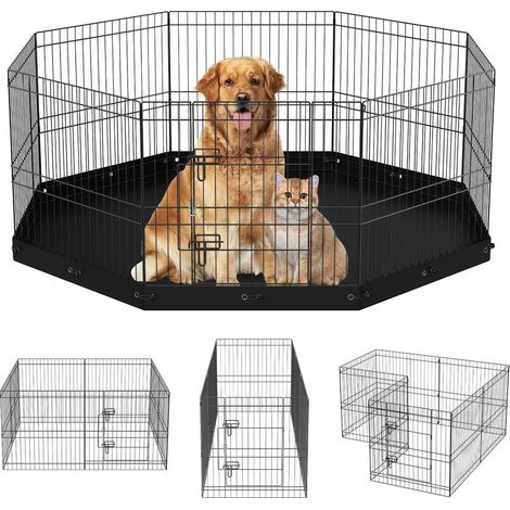Espace de Jeu Sécurisé Enclos pour Chien Lapin Chat Clôture 8 Panneaux 61 cm avec Tapis Intérieur Extérieur Camping (1/5)