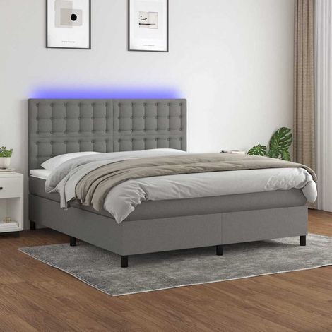 Cama box spring colchón y luces LED tela gris oscuro 180x200 cm (1/5)