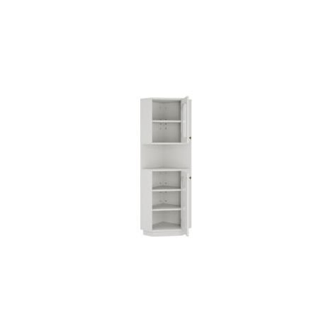 Meuble d'angle avec bande LED, 45 x 45 x 166,5 cm  réglables et 2 porte en verre pour salon cuisine et salle de bain  Blanc