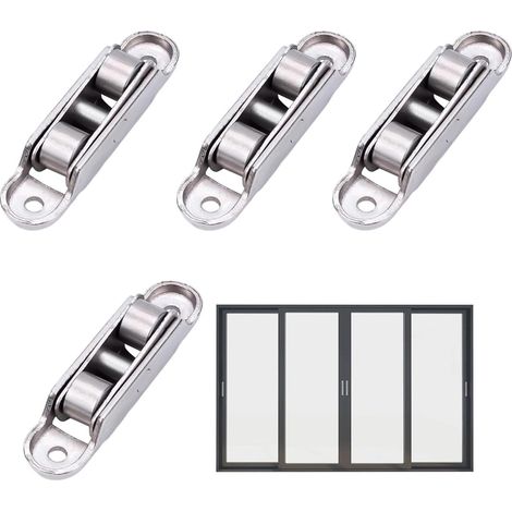 Roulettes pour portes coulissantes - Roulettes de rechange pour armoires et penderies Roulettes lisses avec roulements (roues plates doubles) (1/5)